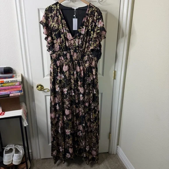 NWT Baltic Born Lynlee Metallic Maxi Dress Black Metallic Floral Flutter Size 3X - Picture 6 of 10